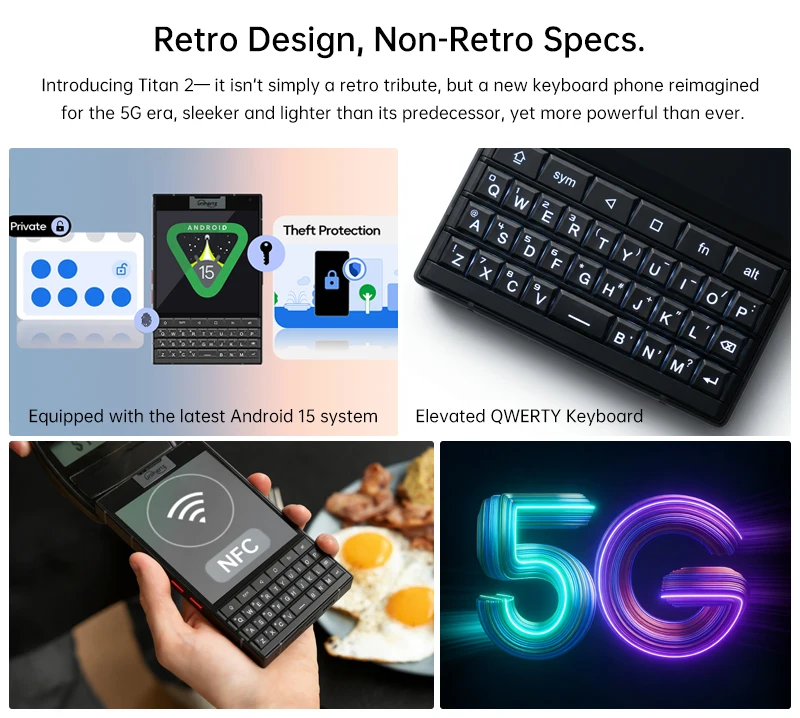 Unihertz Titan 2 Smartphone 12GB 512GB 5G Android 15 with Physical Keyboard Dual Screen Dimensity 7300 Dual SIM 50MP Camera