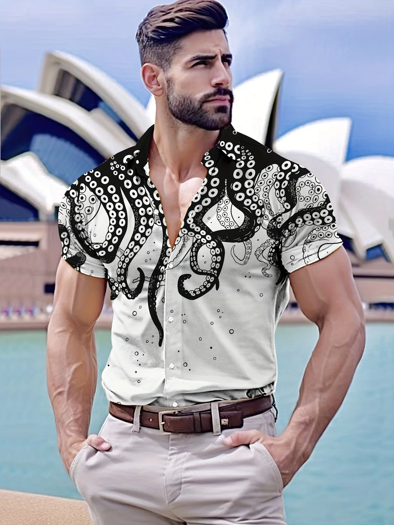 Men's Octopus 3D Printed Casual Short Sleeve Shirt Men's Fashion Lapel Button Summer Vacation/Casual Wear