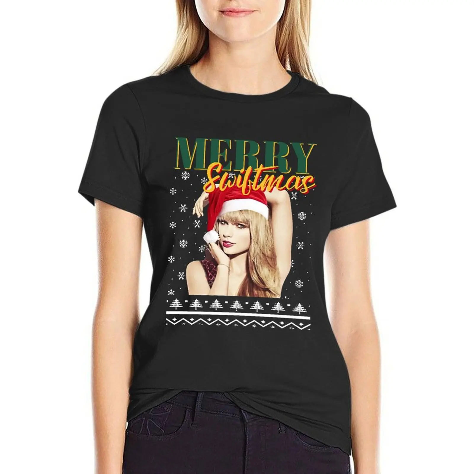 Feliz Swiftmas Art T-Shirt das mulheres, Sweat Tops, Camisetas pretas