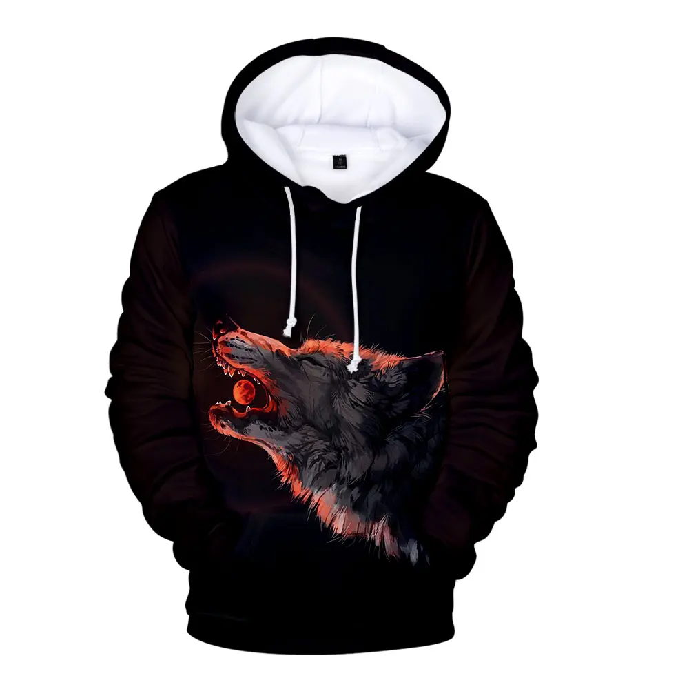 The Fall/Winter 2023 Wolf Print Pattern Men's Hooded Sweatshirt Casual Everyday Wear with Harajuku Style Is Worth Buying