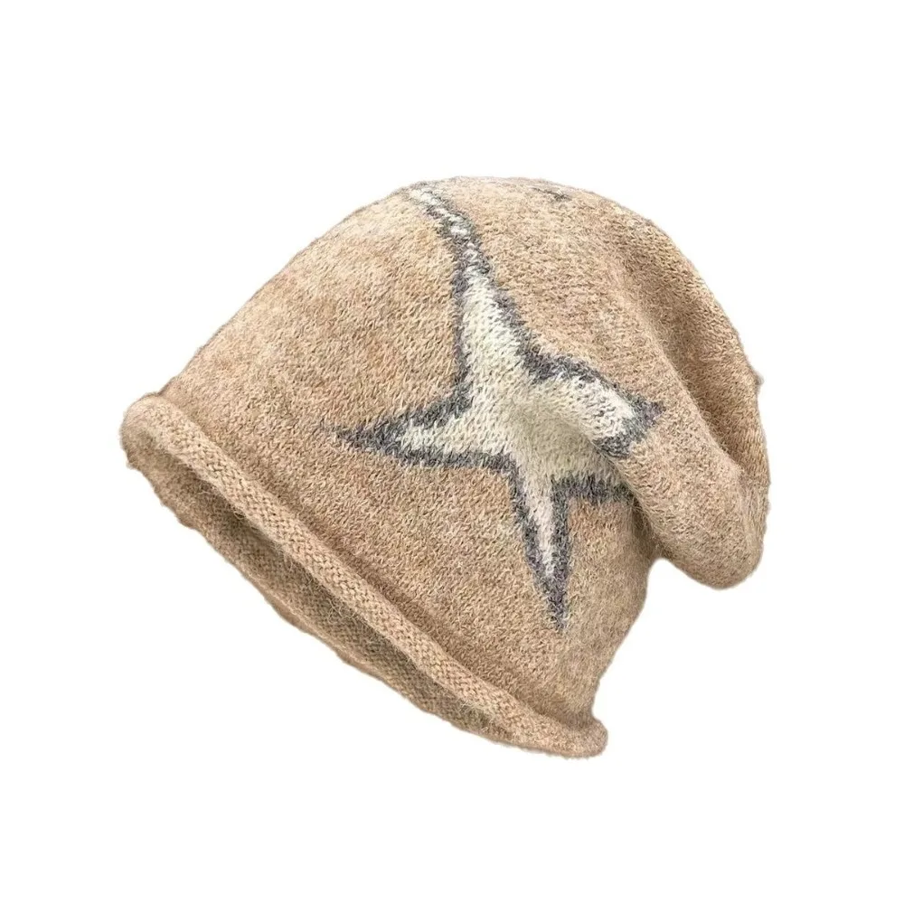 Punk Jacquard Star Knitted Hat Pentagram Warm Pullover Cap Ear Protection Cold Cap Y2k Beanie Hat Female/Male