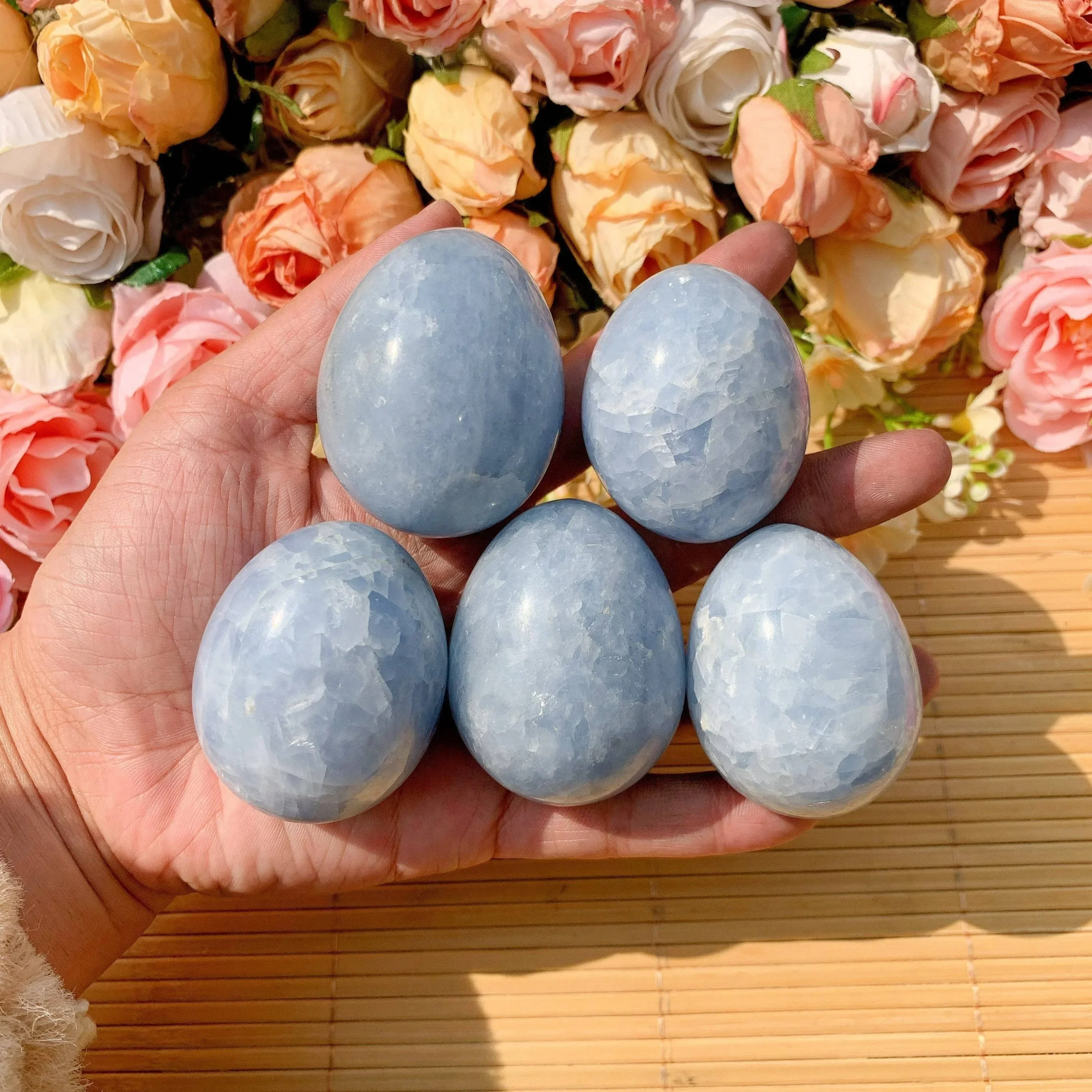 1pc Natural Polished Blue Celestite Calcite Crystal Egg, Energy Reiki Crystal, Home Decor