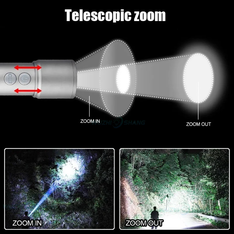 Oplaadbare USB-zaklamp Zoombare COB-zijlamp Krachtige zaklamp Multifunctionele kleurveranderende campinglantaarn met haak