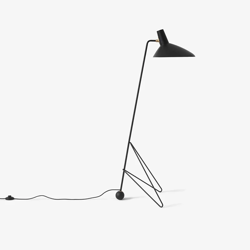 Lámpara de pie de salón de Dinamarca, lámpara de pie con trípode nórdico para dormitorio, mesita de noche, decoración de esquina, lámpara de pie LED negra Vintage
