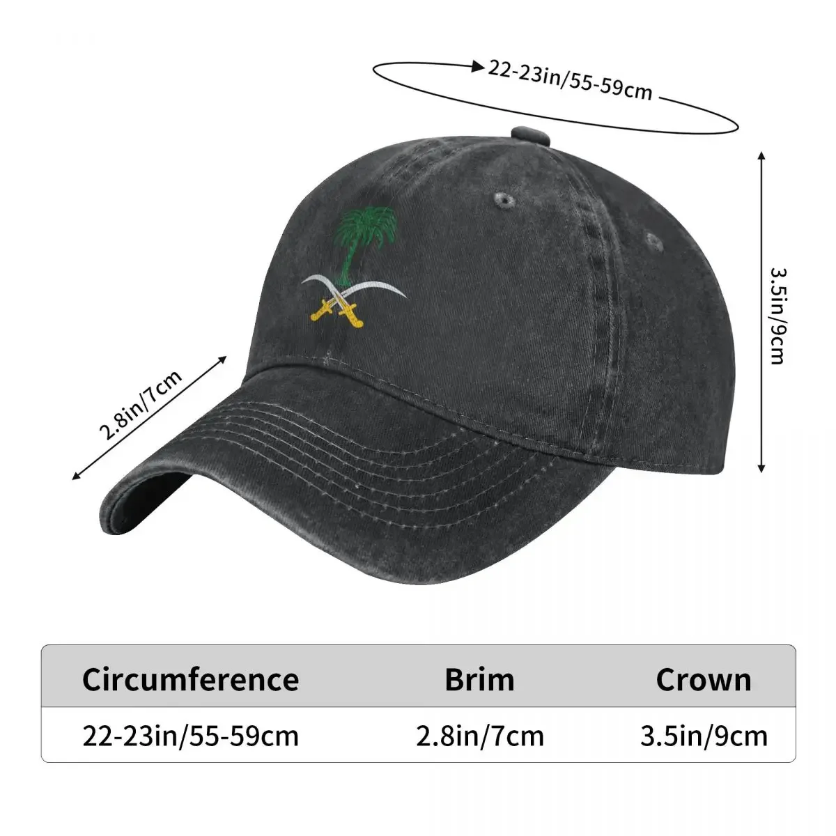 Emblem Of Saudi Arabia Flag Baseball Cap Outdoor Gym Adjustable Washed Trucker Hat Couple Women Fitted Retro Print Snapback Cap