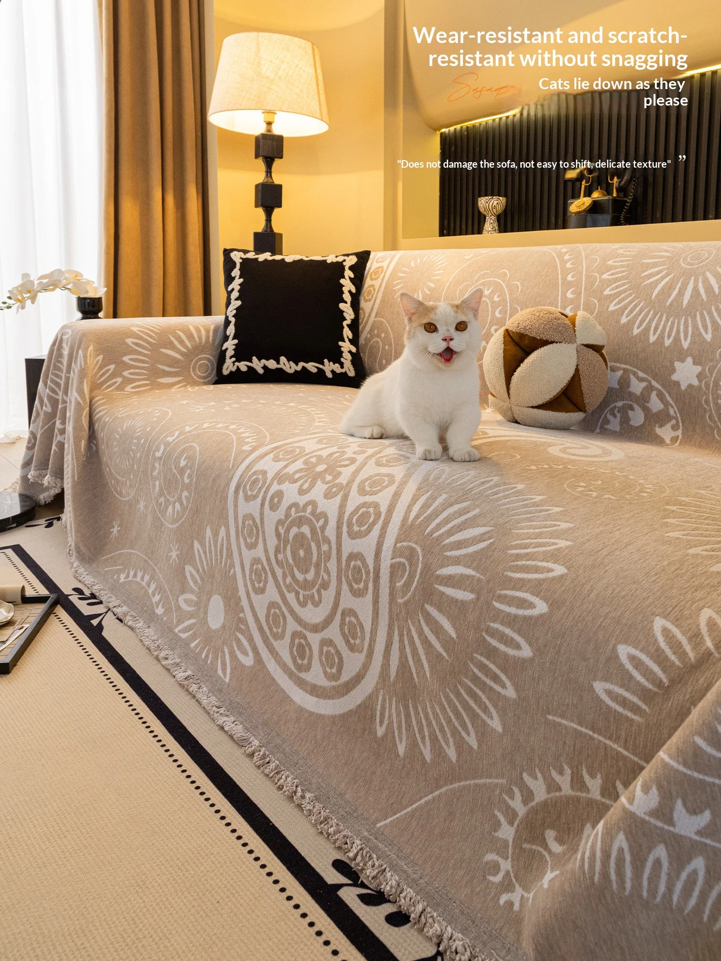Sofa Cover Luxury Minimalist One Piece Chenille Sofa Protector Slip Resistant Cat Scratch Proof 2 3 4 Seater Couch Living Room