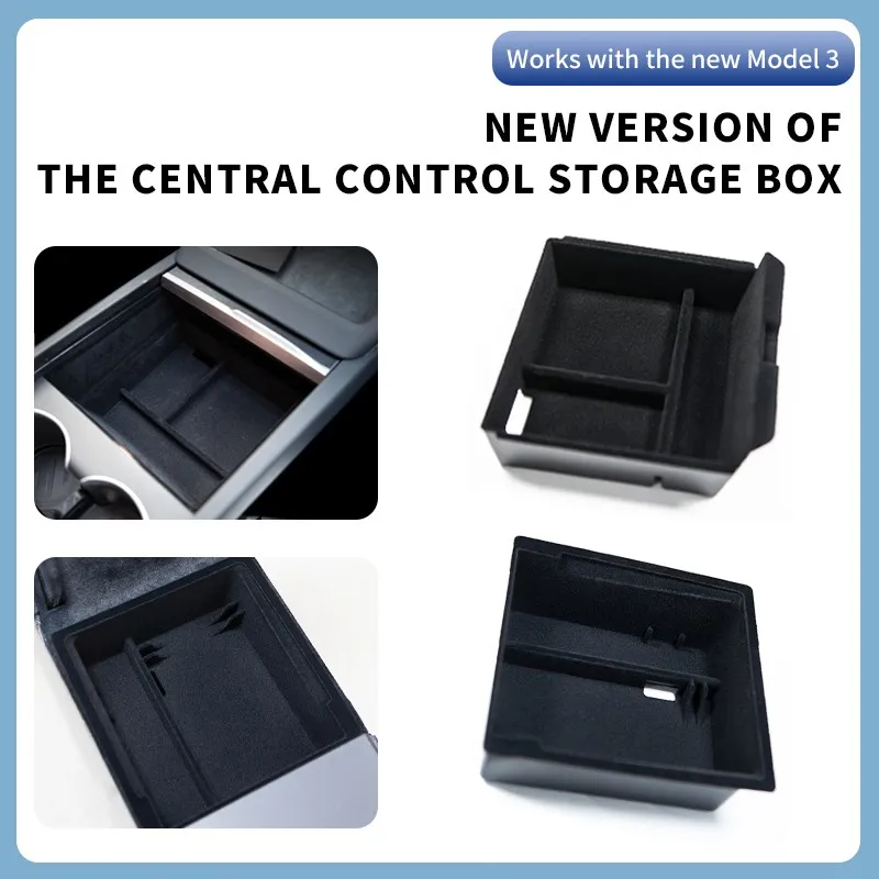 

Upgrade For Tesla Model 3 2024 HIghland Central Armrest Storage Box Organization Box Center Console Flocking ABS Tray Organizer