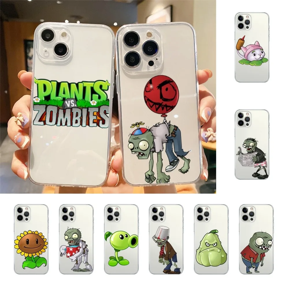 Game P-Plants Vs Zombies Phone Case For Iphone 15 11 13 14 Pro Max 7 8 Plus X Xr Xs Max 16pro 12mini Transparent Cover