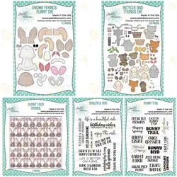 New Easter Bunny Bicycle and Friends Metal Cutting Dies Clear Stamps Stencil Scrapbook Embossed Paper Card Album Craft Template
