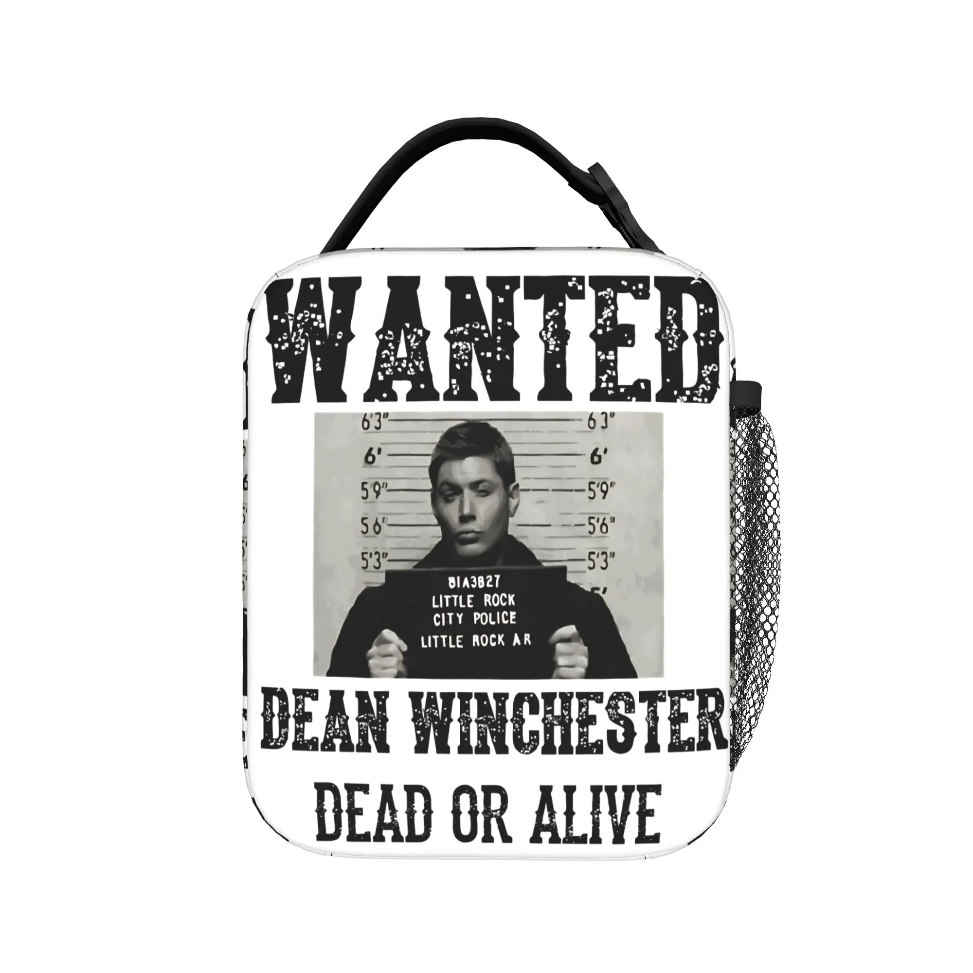 Supernatural Dean Winchester Wanted Sign Lunch Bag Office Portable Zipper Lunch Box For Men  Waterproof Graphic Cooler Bag