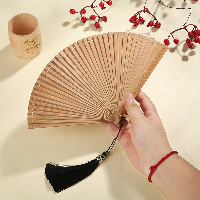 18cm Bamboo Hand Fold Retro Fan Mini Small Fan Japanese Folding Fan Dance Fan Exquisite Craft Gift Fan All Black Wedding Fans