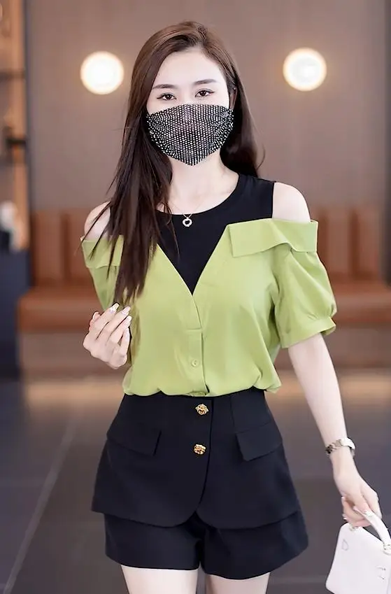 Red Blouse Women Short Sleeve Off Shoulder Shirt Korean Style New Design 2024 Fashion Casual Tops