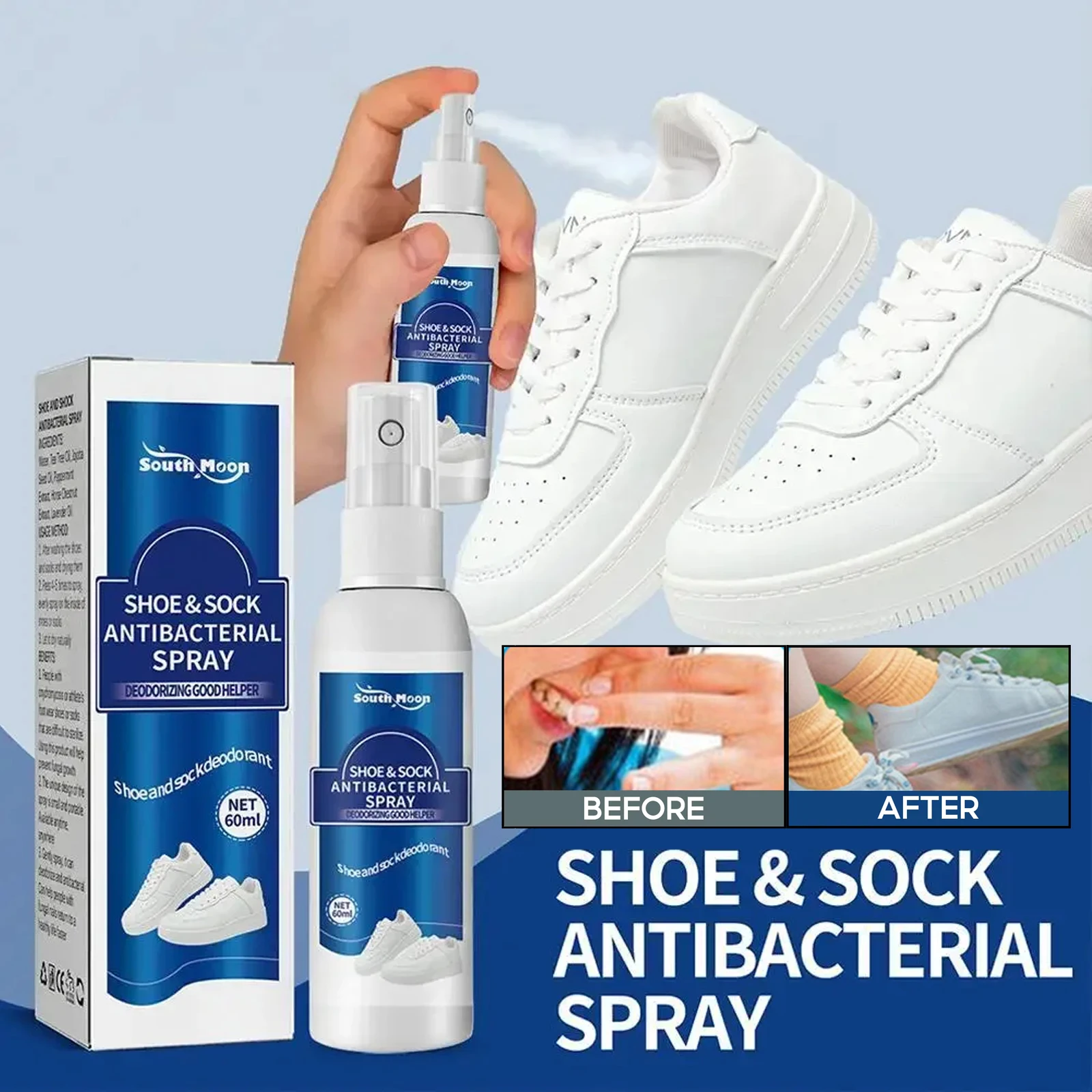 

60ml Shoe Shock Antibacterial Spray Foot Odor Shoes Stink Freshener Socks Odor Remover Spray Refresh Antiperspirant