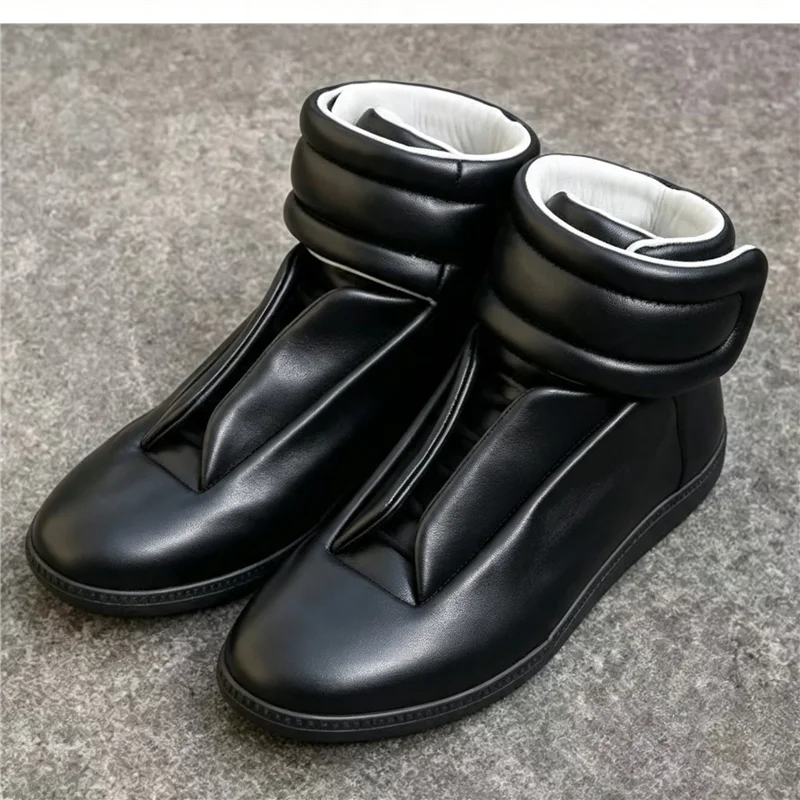 Women Futuristic Slip On High Top Ankle Boots Padded Fold Cuff Leather Flat Sneakers Streetwear Round Toe Casual Short Booties - view 6