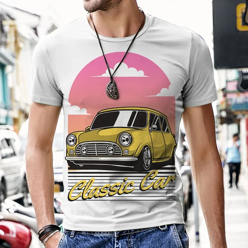 Large Silhouette Men's T-shirt Vintage Car Design Casual Top Hip Hop Fashion Short Sleeve 3D HD Printed Summer Harajuku Shirt6XL