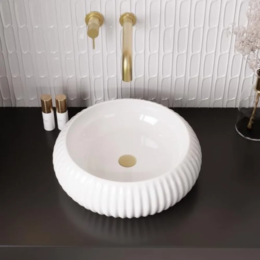 

15.7 Inch White Round Ceramic Vessel Sink Above Counter Porcelain Bathroom Vanity Bowl Art Basin Without Sink Drain DV-1V0223