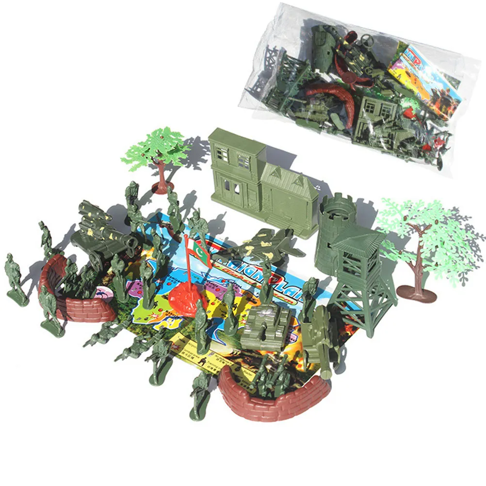 37Pcs Military Scene Playset for Kids with Soldiers Tanks Aircraft Flags Houses Boxes Trees Imaginative