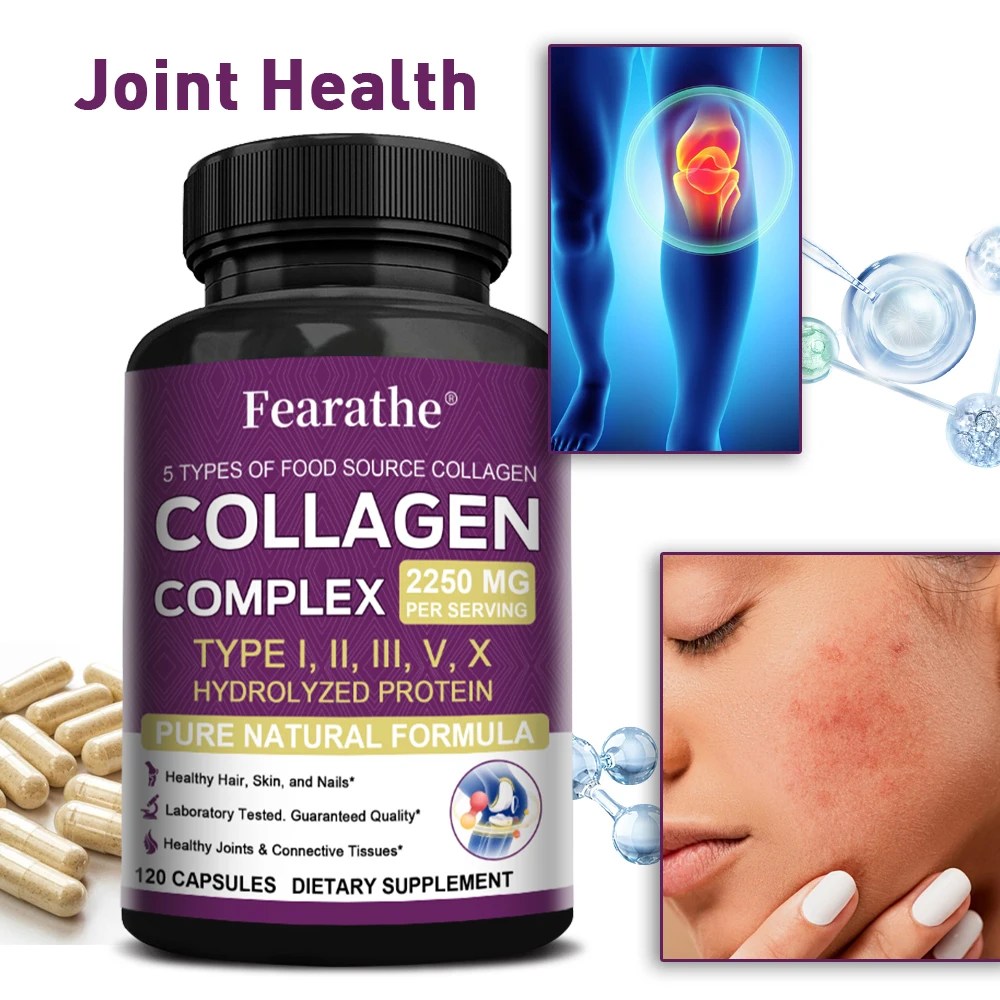 Multi-Collagen Peptides Capsules - Types I, II, III, V, X - Hydrolyzed Collagen for Women and Men - Healthy Hair, Skin, Nails