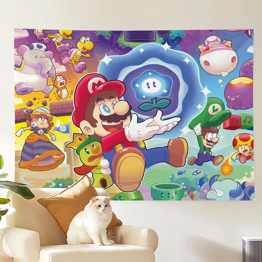 Game Super M-M-MarioS B-Bros Wonder Cartoon flag College Bedroom Living Room Home Dorm Decor Funny Tapestry Garage Bar Wall Club