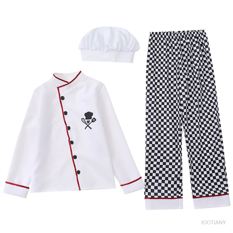 Children's Unisex Chef T-shirt Uniform Children's Kitchen Hat Work Clothes Restaurant Halloween Stage Party Cosplay Baker Set