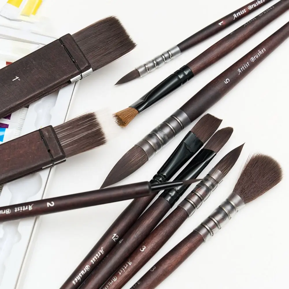 

10Pcs Portable Nylon Hair Brushes Painting Brush Set Animal Hair Wooden Handle Paint Brush Pen Set Premium Art Supplies Oil