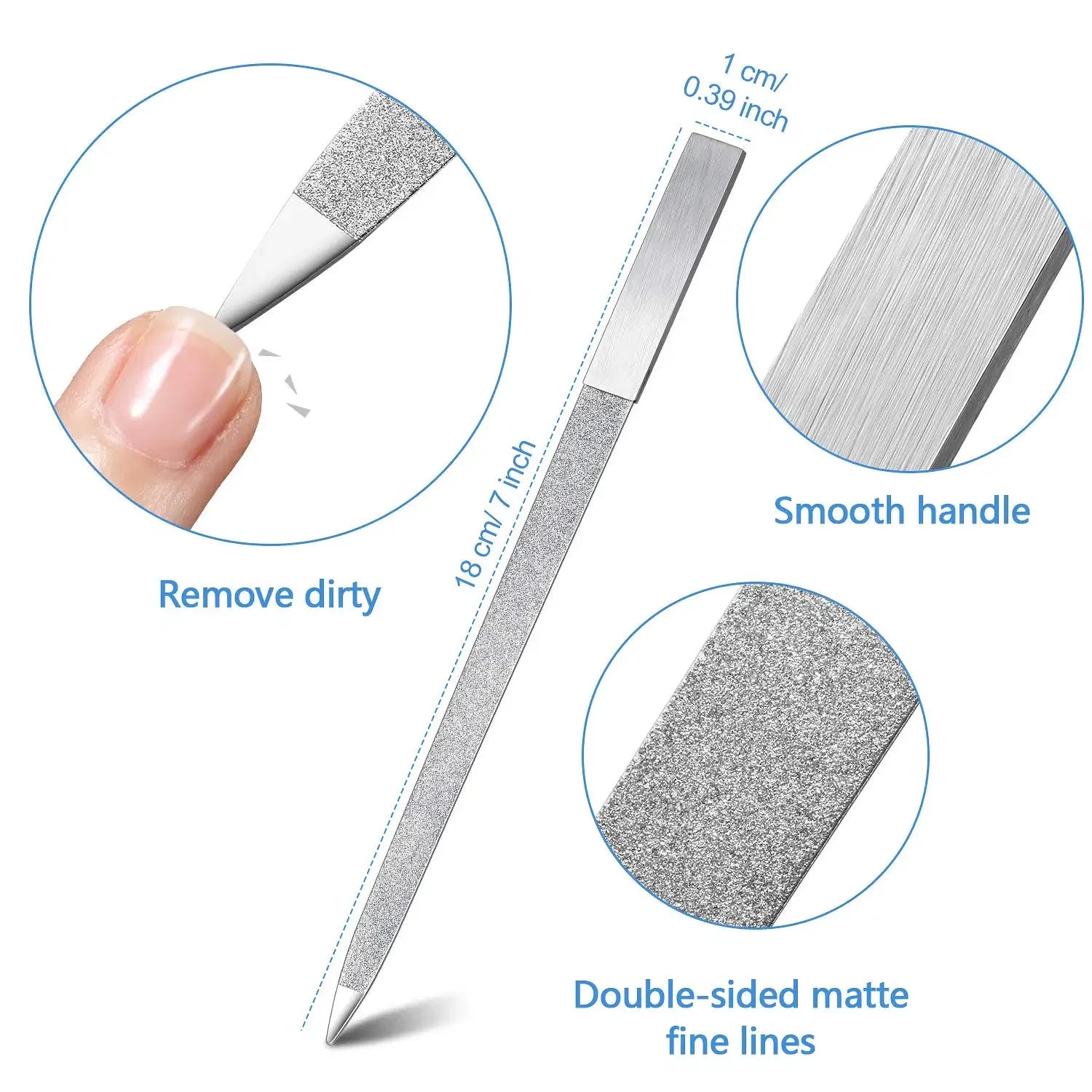 1 PCS Diamond Nail File Double Sided Metal Fingernail Manicure Files for Polish Nail, Removes Nail Ridges