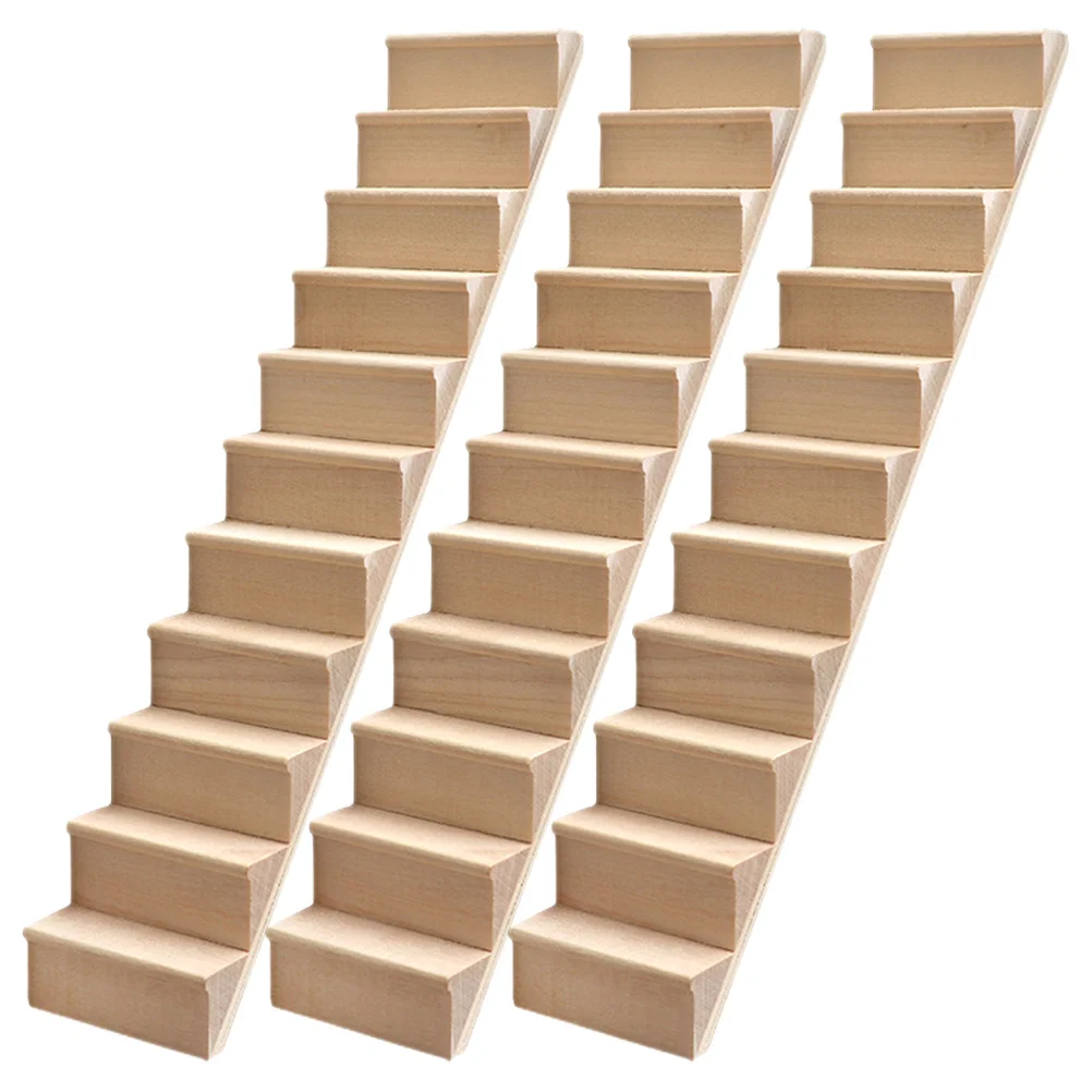 

3Pcs Mini Staircase 1:12 Scale Natural Finish Wood Steps No Handrail for Dollhouse Furniture DIY Projects Detailed Scene
