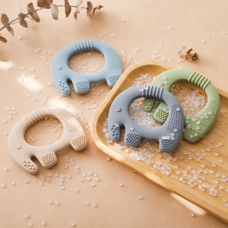 Anneau de dentition en bois en forme d'éléphant pour bébé, jouet en silicone de qualité alimentaire, sans BPA, cadeaux d'allaitement, 1 pièce