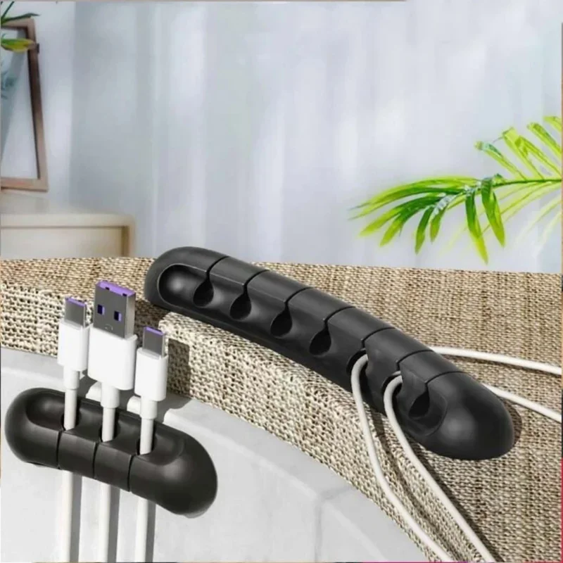 Organizador de Cables de silicona, enrollador de cables USB, Clips de gestión ordenados de escritorio, soporte para ratón, teclado, auriculares,