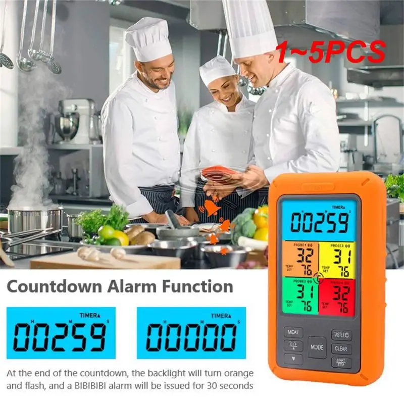 

1~5PCS Wireless Meat Thermometer 328Ft Long Range Colorful LCD Display Countdown Timer Temperature Alarm Digital Remote BBQ