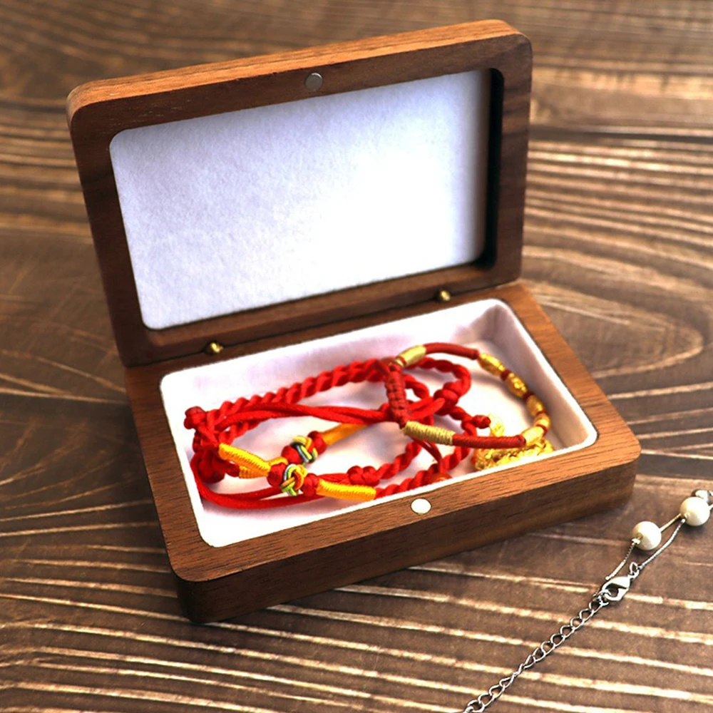 Solid Wood Rectangle Compact Jewelry Box Engagement Ring Dustproof Retro Storage Box Accessory Shop Counter Pendant Display Tool