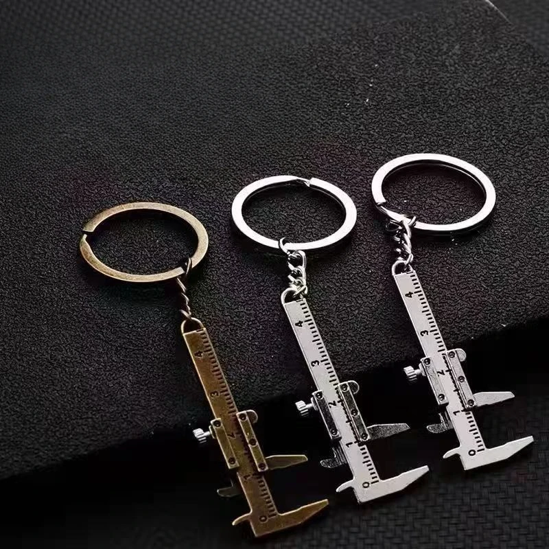 Portable Mini Vernier Caliper Silver Measurement Tool Pendant Metal Material Automobile Turbo Key Chains Accessories Toys