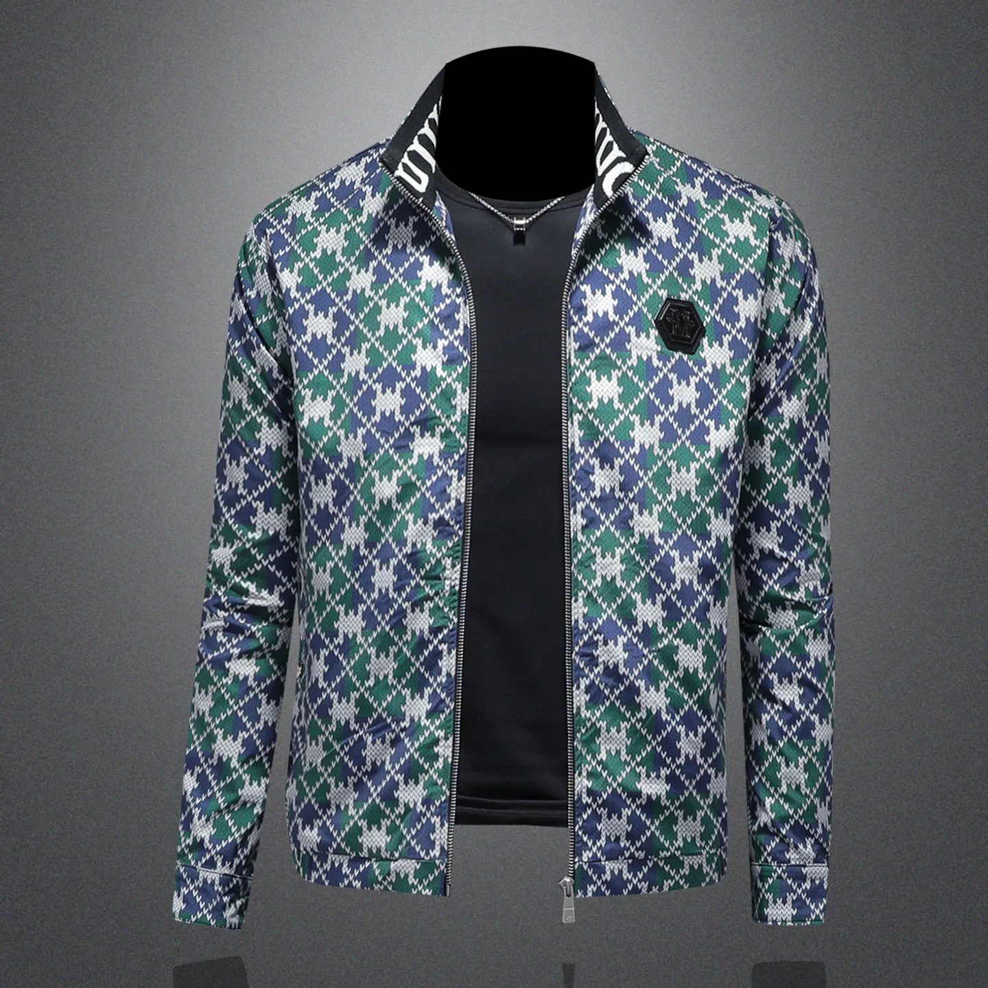 

Роскошная мужская куртка с принтом, модные повседневные куртки-бомберы с воротником-стойкой, деловая верхняя одежда, ветрозащитное социальное пальто, мужская одежда