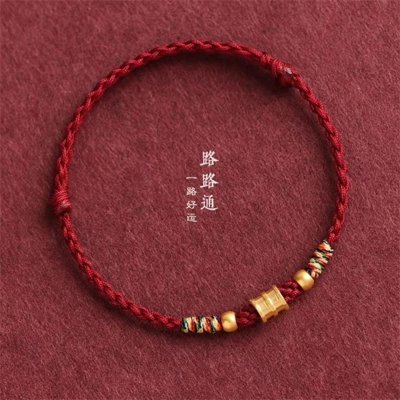 Fashion Hand Woven Gold Color Beads Red Rope Charms Bangles Anklets Women Men Lucky Bracelets  Friend Lovers\' Gift