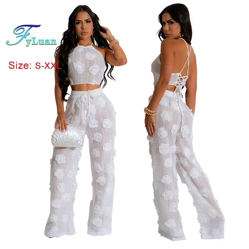 

2025 женские комплекты утягивающих брюк, однотонные комплекты из двух предметов, короткие стильные топы на шнуровке и свободные широкие брюки, женские повседневные комплекты