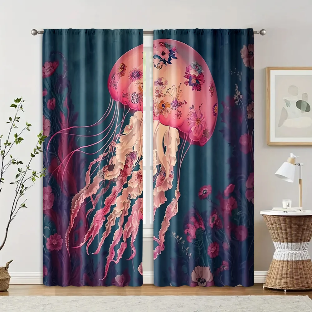 

2 pcs, filtering curtains (excluding rods, non-movable, without batteries) Anime Theme Anemones and Flowers for use in bedrooms