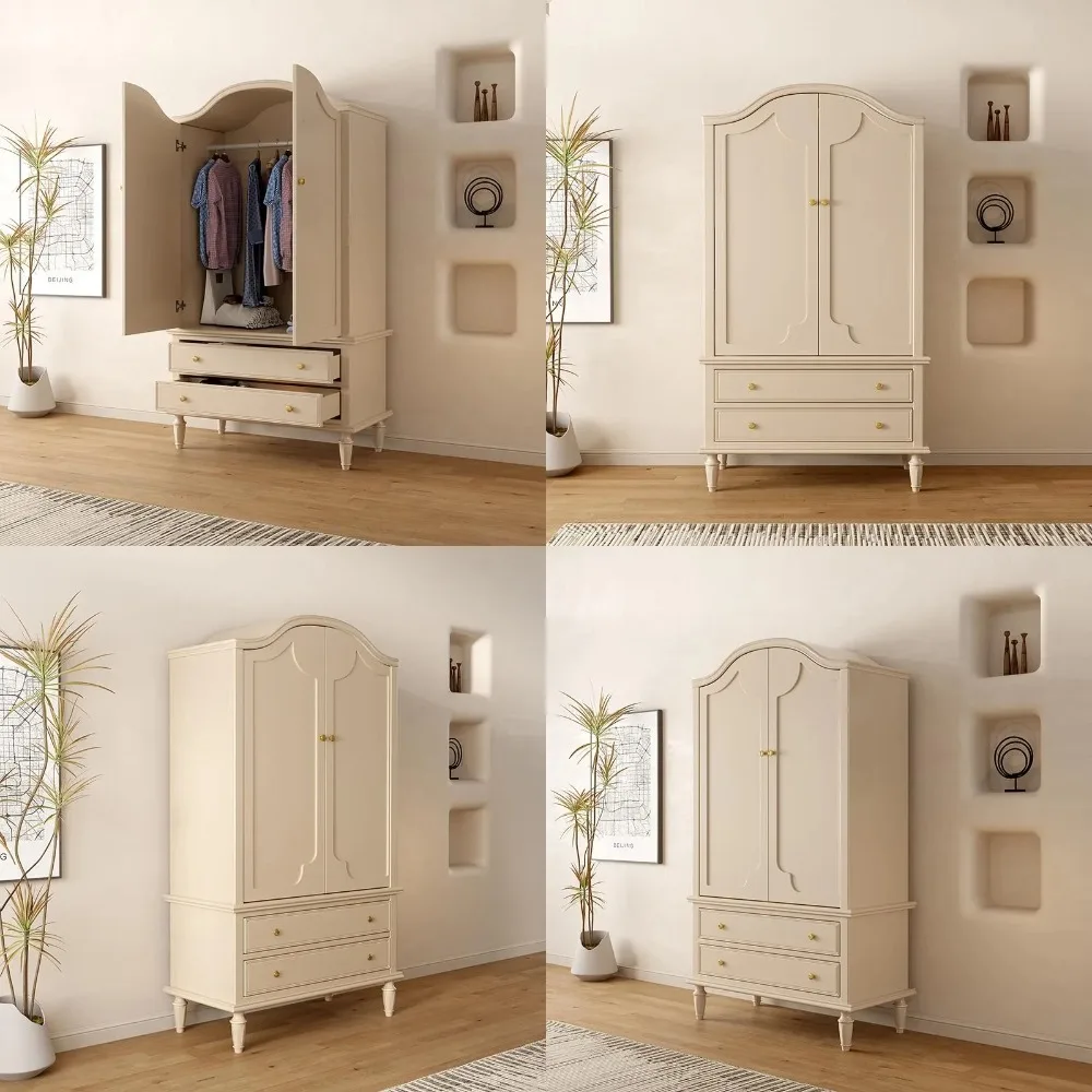 Wabi Sansan Wardrobe Full Solid Wood Wardrobe American  Cream  Small Apartment Wardrobe Single Apartment Cabinet