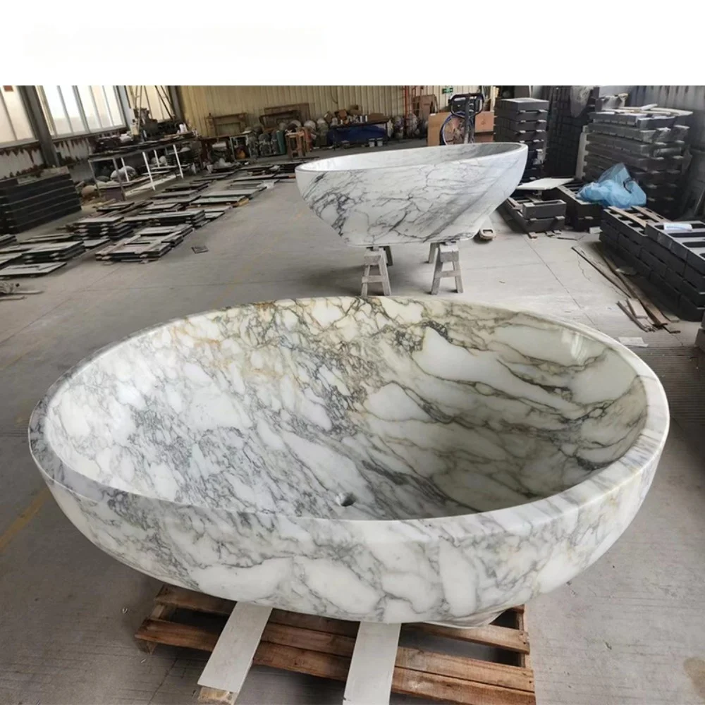 xx-Luxury Modern Natural Calacatta VolaTub Freestanding Bathtub for Apartment Use Soaking Spa with Stone Construction*