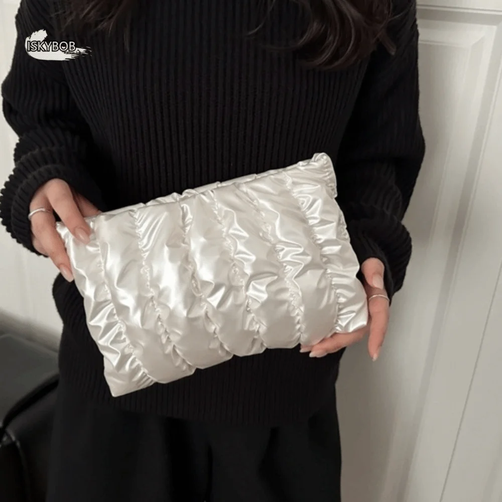 

Elegant Quilted Cosmetic Bag Soft Large Capacity Puffer Makeup Clutch Purse Space Cotton wrinkle Toiletry Storage Organizer