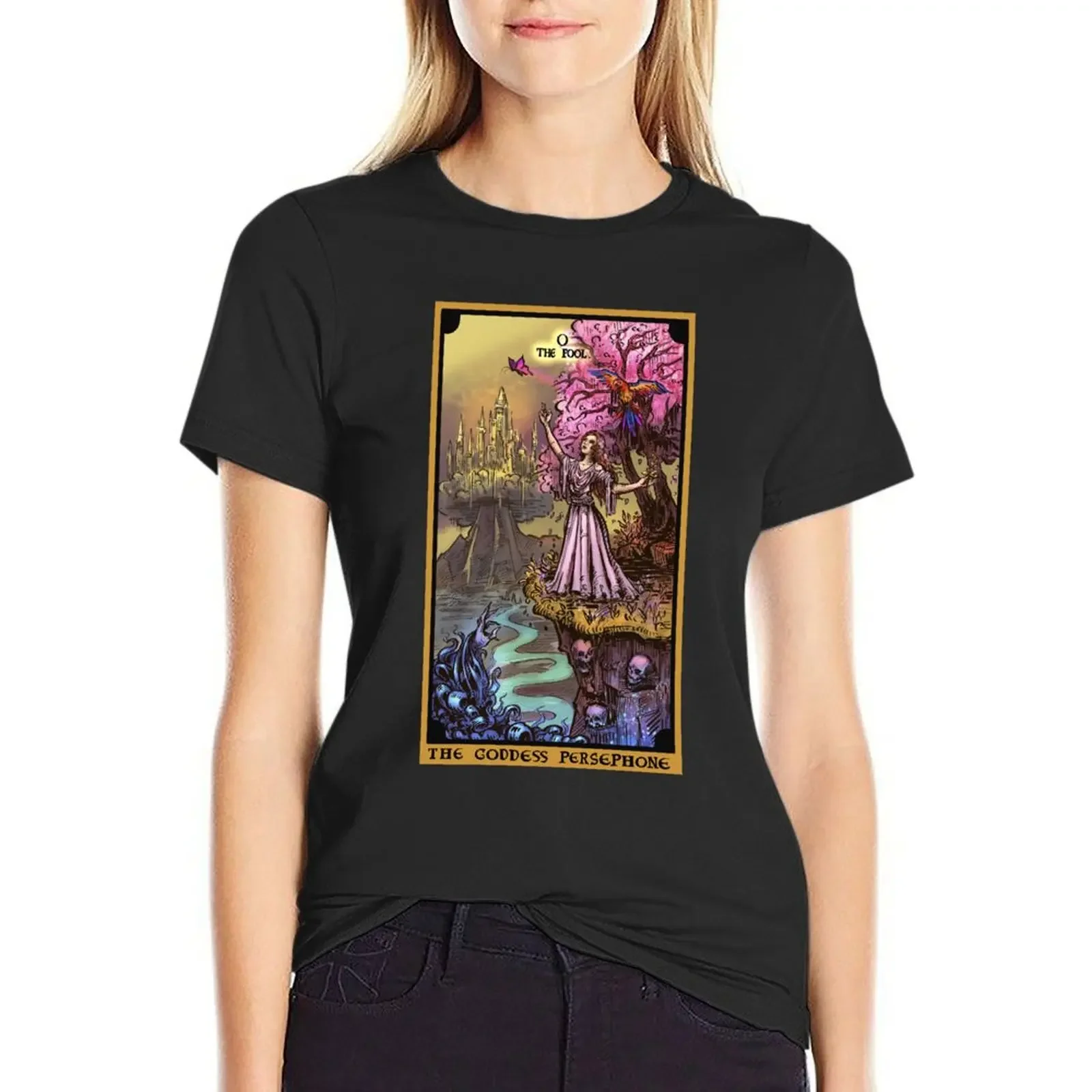

The Goddess Persephone The Fool Tarot Card T-Shirt kawaii clothes sweat anime clothes Aesthetic clothing tops Women