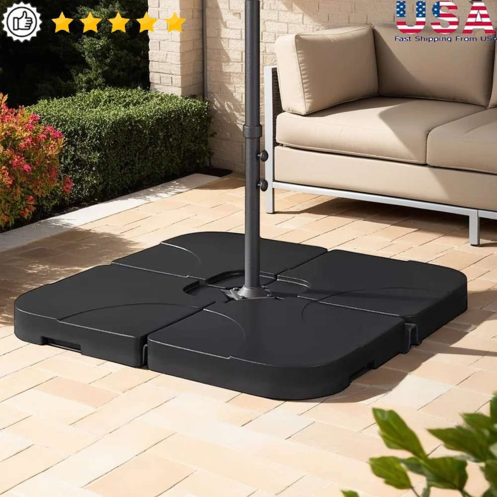

130 lbs Outdoor Cantilever Umbrella Base 4-Piece Offset Stand Plates Heavy-Duty Plastic Fillable Water Sand Weather Resistant