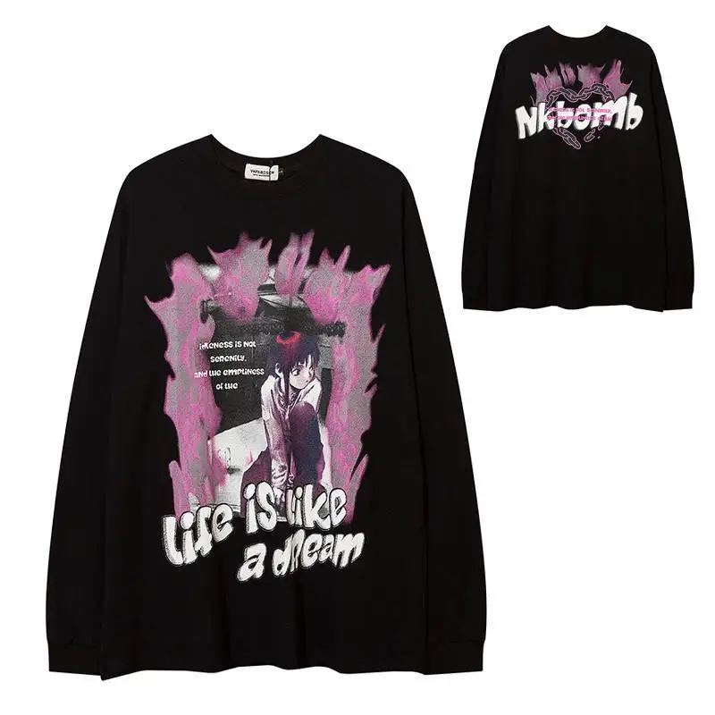 

Heavy Crew Neck Sweater Men and Women Retro Loose Couple Autumn and Winter Long-sleeved T-shirt Family Matching Outfits