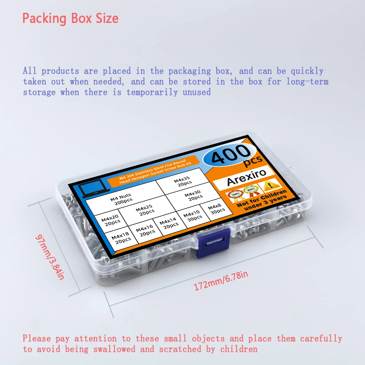 400Pcs Round Hex Head M4x8/10/14/16/18/20/35mm Stainless Steel Bolts And Nuts Set Round Head Hexagon Socket Bolts Assortment Kit