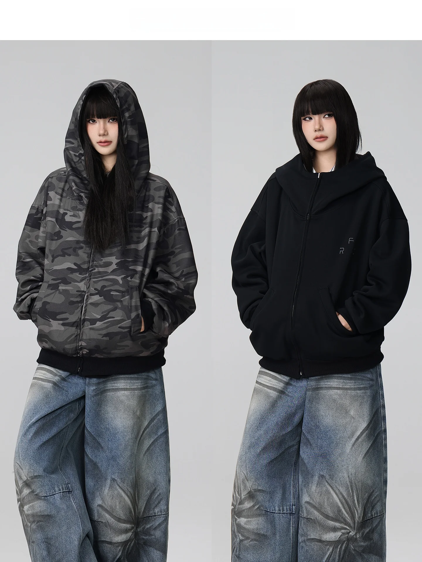 

Утепленная куртка с капюшоном из двухслойной ткани, 800 г/м², двусторонняя, осенне-зимняя, с длинными рукавами, на молнии, повседневная