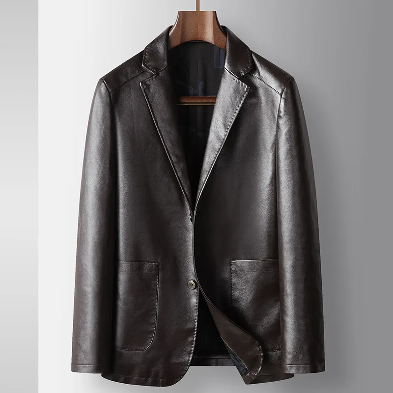 Faux Leather Men Blazers Coats Jackets Turn Down Collar Pu Coat Work Y2k Streetwear Jacket Single Breasted Outerwear 2026 Spring