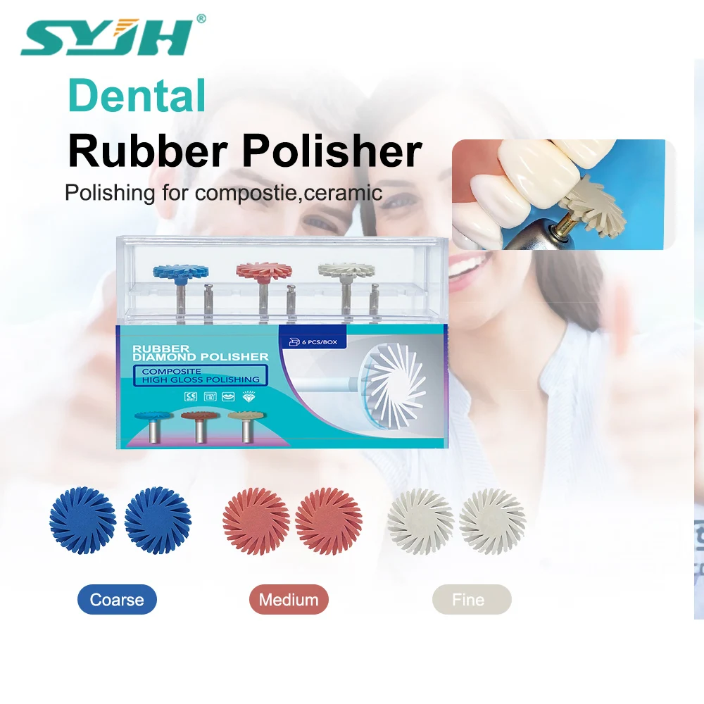 

SYJH 3/6Pcs/Box Spiral Flex Rubber Dental Polishing Wheel Composite Resin Polishing System Polisher Brush Burs 14mm 3 Colors