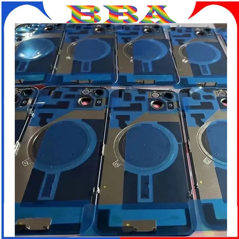 3PCS OEM Battery Back Cover Glass With Iron Plate Magnetic Ring For Mobile Phone 14 Plus 15 Plus Pro Max Ultra Rear Door Housing