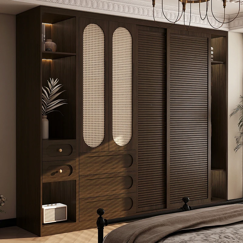 

Solid wood wardrobe house bedroom rattan sliding door Closet for clothes wardrobes Storage Dressing rooms clothes furniture