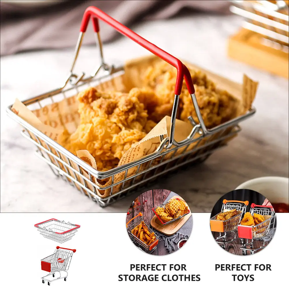 1 Set de Carrito de Compras Realista para Niños con Cesta para Patatas Fritas, de Acero Inoxidable Premium, para Juego de Supermercado en Casa o Casa de Juegos