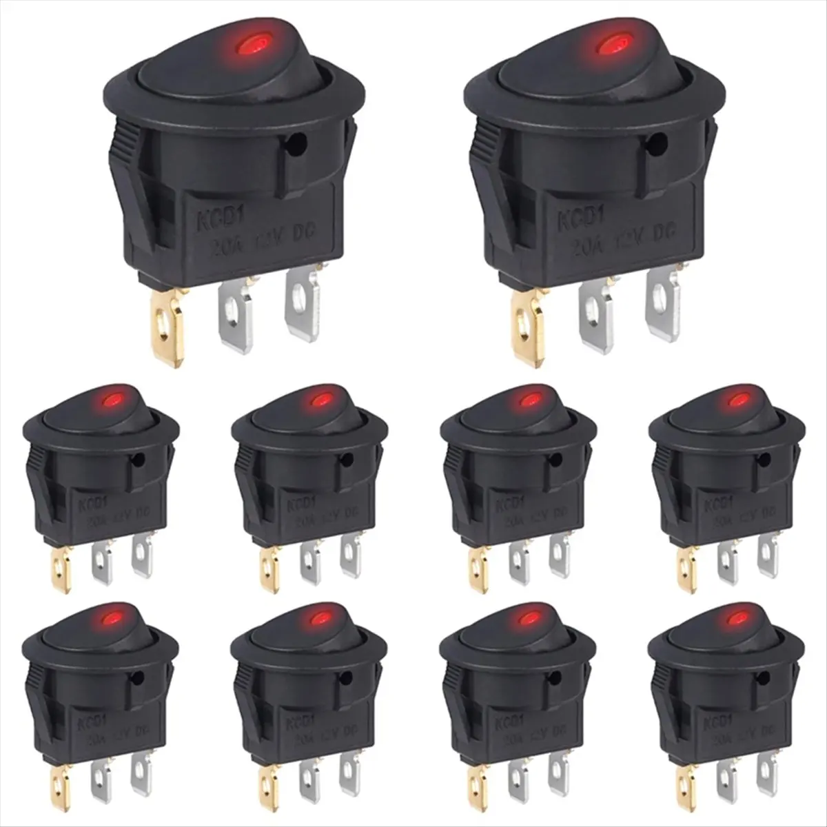 RECOMENDAR】20pcs Control Push Button Switch 3 Pin 12V 20A Amps Car Truck Rocker Round Toggle LED Switch